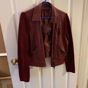 Red Leather Jacket With Sweater Sleeves